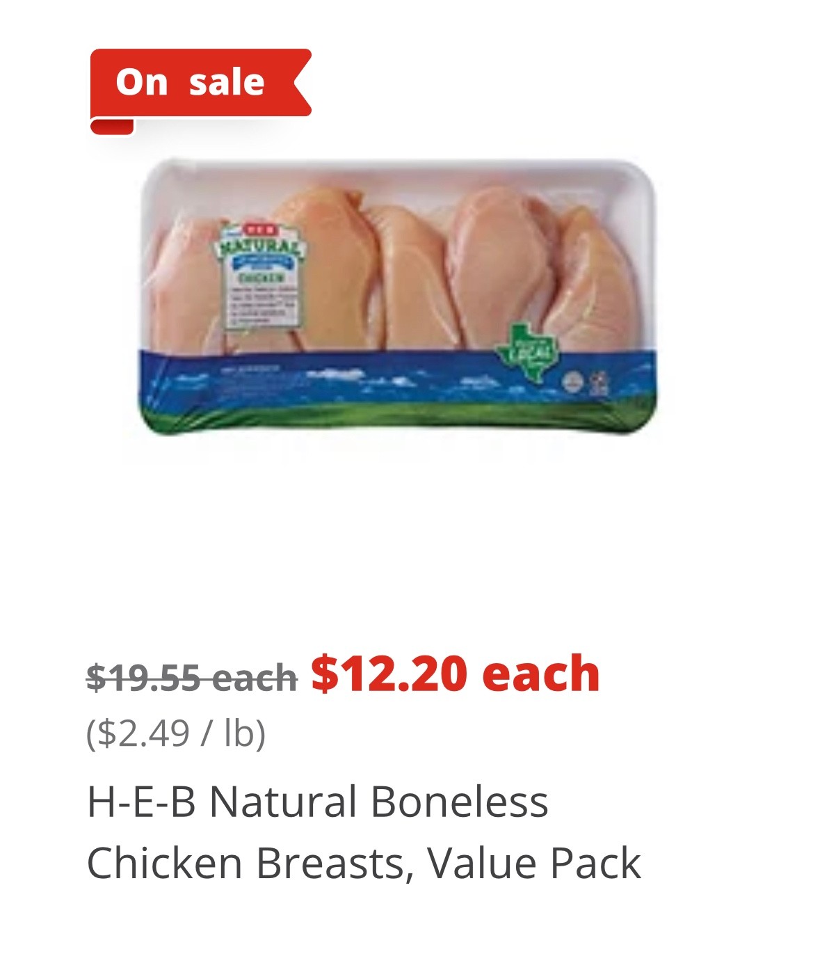 H E B Natural Boneless Chicken Breasts Value Pack