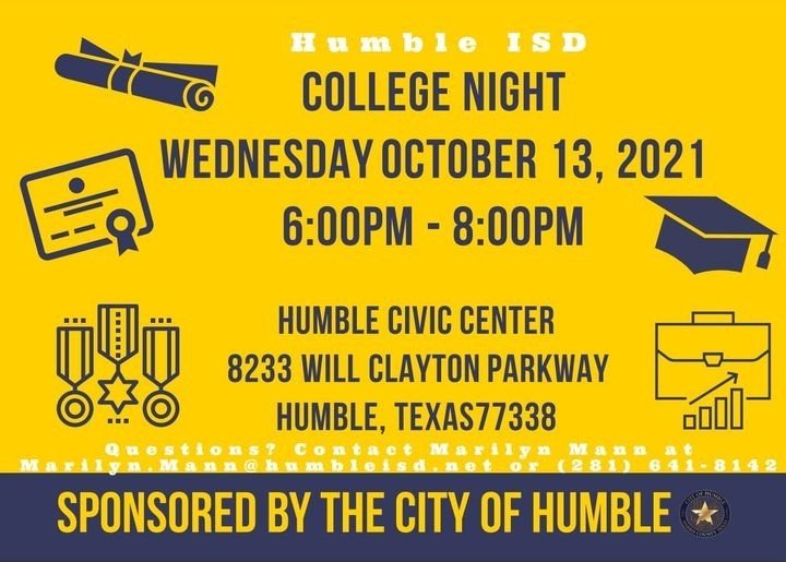 Humble ISD to host COLLEGE NIGHT on Wednesday 10/13/21