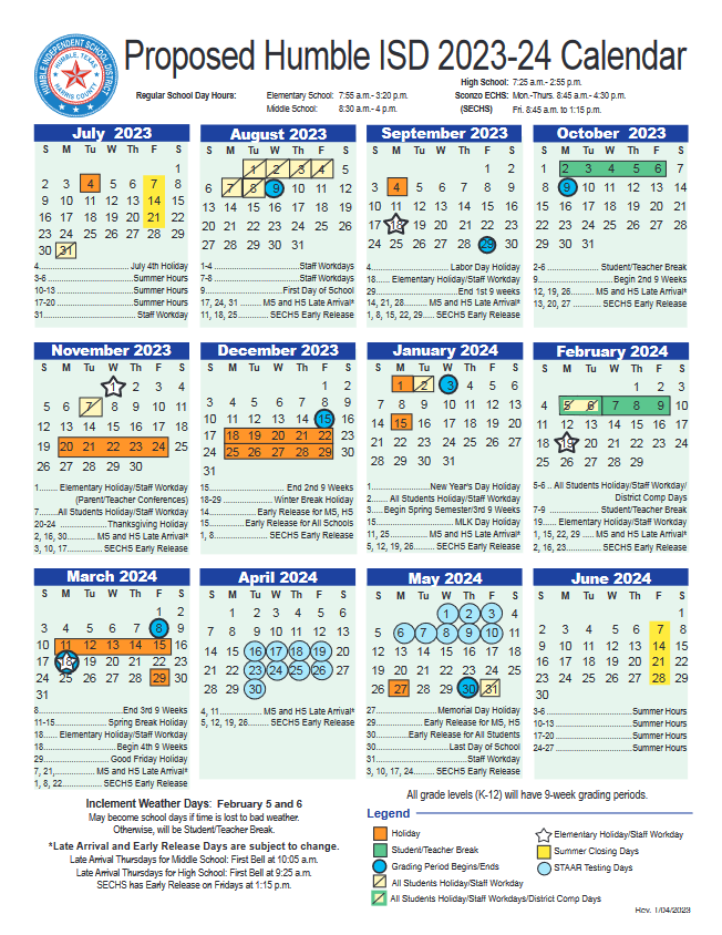 Humble ISD Announces its Proposed 20232024 Calendar